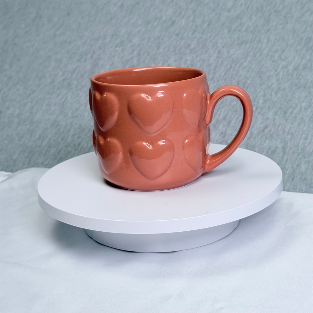Dan Dee International Coral Pink Embossed 3D Heart Ceramic Coffee Mug M101